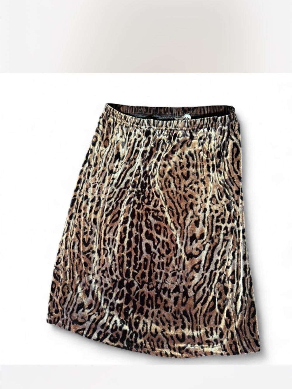 Vintage Clio Leopard Print Velvet A-Line Skirt - Brown & Cream